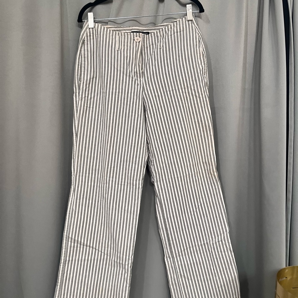 Larry Levine Seersucker Pant Olive Green and White Stripe Wide Leg